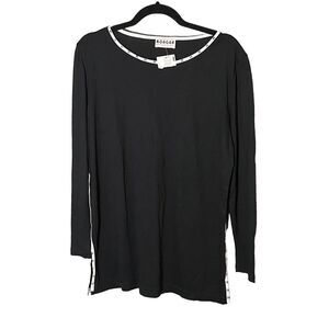 Morgan De Toi Women's Black Scoop Neck Side Slit Long Sleeve T-Shirt Size Large
